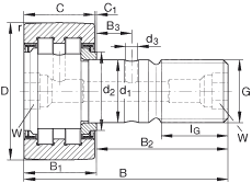 螺栓型滚轮 PWKR35-2RS-XL, 轴向引导，满装圆柱滚子，两侧唇密封